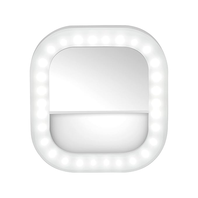 Conair Lighted Makeup Mirror for Phone, Selfie Ring Light and Vanity Mirror, Battery Operated, White