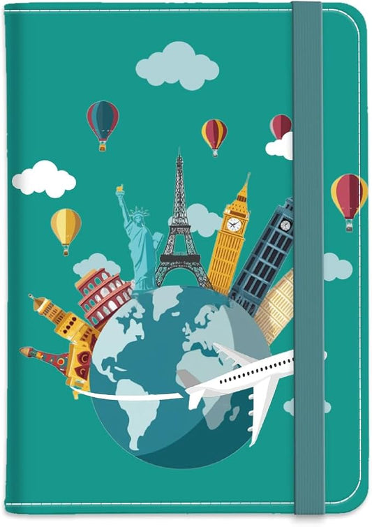 PU Leather Passport Holder Cover 5.9×4.3 Inch with Credit Card Slot and Boarding Pass Slot Combo Blocking Passport Holder Wallet Cover Case for Travel Boarding Essentials (Landmarks)