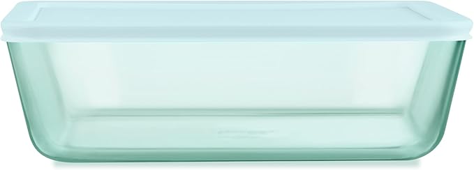 Pyrex Colors Tinted (11 Cup) Tinted Glass Large Rectangular Food Storage Container, Snug Fit Non-Toxic Plastic BPA-Free Lids, Freezer Dishwasher Microwave Safe, Aqua