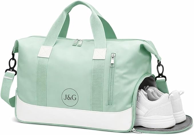 J&G Waterproof Gym Duffel Bag – Lightweight Travel & Sports Bag with Shoe Compartment and Wet Pocket for Men & Women – Carry-On Weekender for Gym, Beach, Trips – 8 Colors (Green)