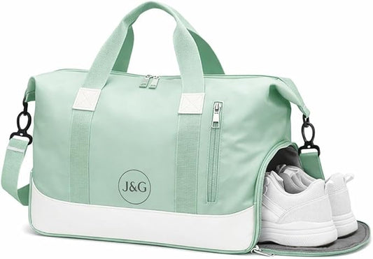 J&G Waterproof Gym Duffel Bag – Lightweight Travel & Sports Bag with Shoe Compartment and Wet Pocket for Men & Women – Carry-On Weekender for Gym, Beach, Trips – 8 Colors (Green)