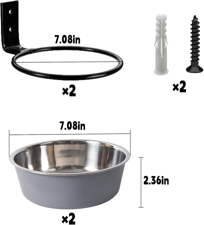 Wall Mounted Dog Bowls-2 * 36 Oz, Stainless-Steel Raised Adjustable Height Dog Food and Water Bowls, Elevated Pet Comfort Feeding Bowl for Medium Large Dogs Cats