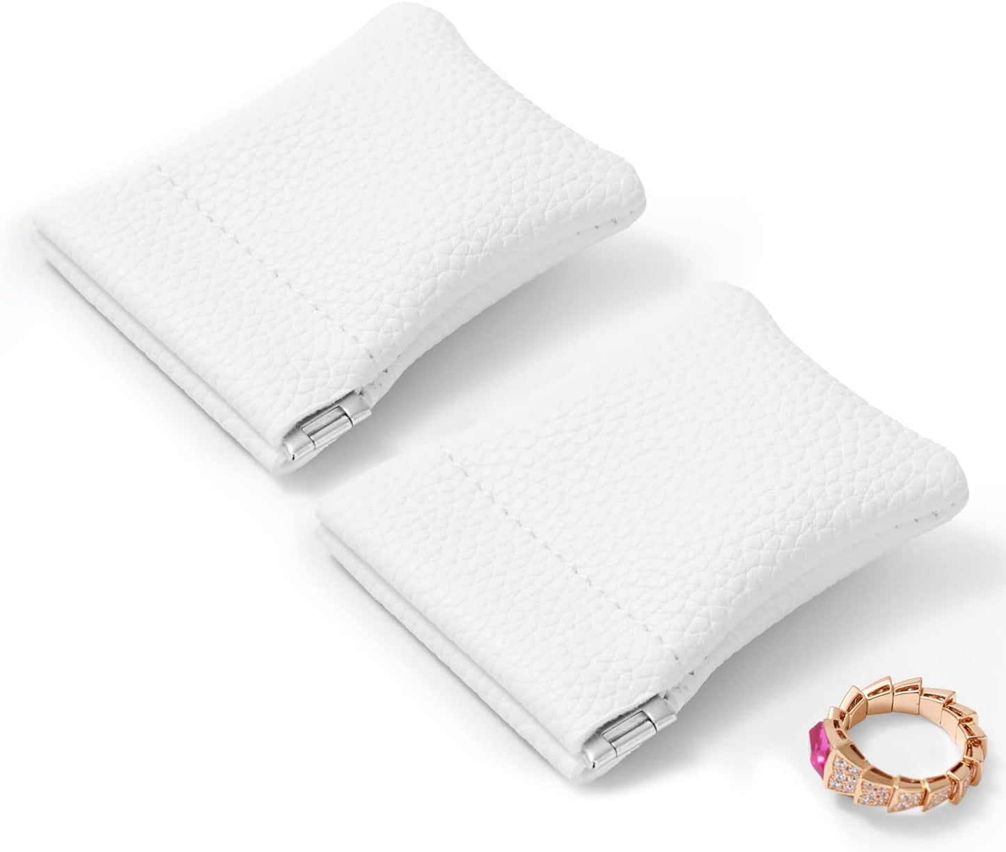 2 Pack PU Leather Slim Engagement Wedding Ring Pouch Leather Jewelry Pouch Christmas,Wedding Party Favor Gift Bag(White)