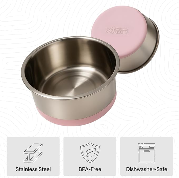 GORILLA GRIP Dog Bowls, Heavy Duty 304 Stainless Steel, Holds 6 Cups Each (48 fl oz) Food and Water Bowl for Feeding Dogs and Cats, Dishwasher Safe, Rust Resistant, BPA Free Rubber Base Set of 2 Pink