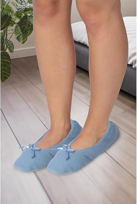 Roxoni Women's Terry Classic Cotton & Velour Ballerina Slippers (Pack of 2)