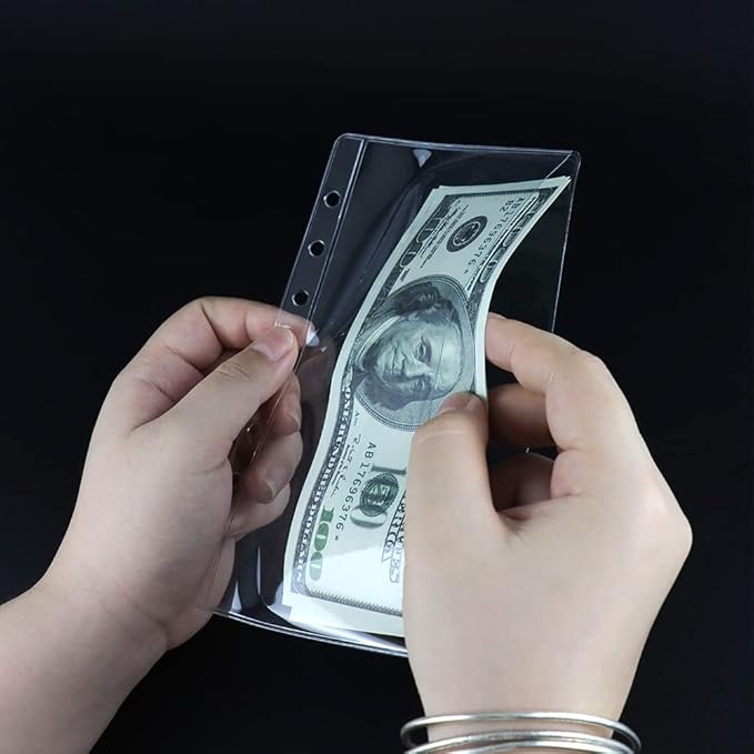 A6 Binder Pockets 12pcs Clear PVC Binder Pouches 6 Holes Zipperless Side Open Cash Budget Envelopes Waterproof Document Filing Bags for A6 Binder Protectors Photos, Cash Organize