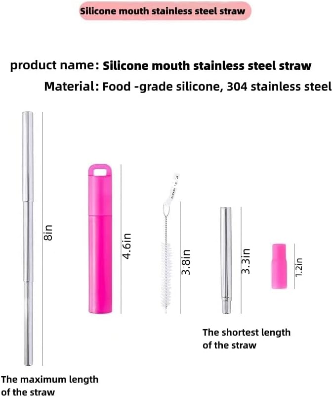 NAIVELY-Reusable Straws 12 Pack Collapsible Metal Straws,Portable Retractable Travel Drinking Straws with Case, Silicone Tips and Cleaning Brush