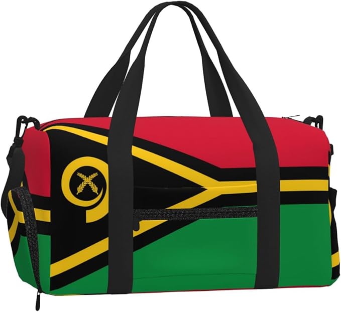 Flag of Vanuatu Print Gym Bag with Shoe Compartment for Women Men, 17.7in Sports Duffle Weekender Tote, Overnight Travel Duffel Bag Carry On