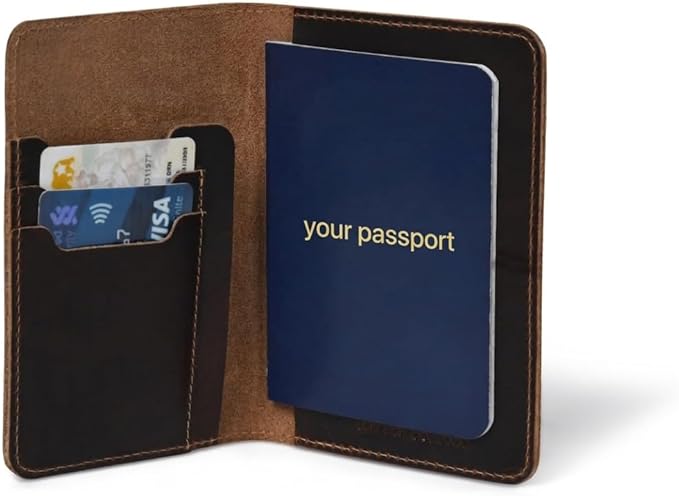 Rustique Leather Passport Holder Collection - Handmade Travel Wallet & Organizer - Full Grain Crazy Horse Leather Covers for Men & Women (Multiple Styles) (Vertical Wallet - Smoky Bourbon)