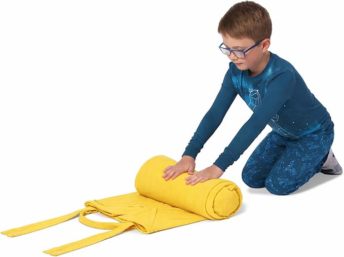 ROLLEE POLLEE Nap Sac Roll Up Napping Blanket with Attached Pillow for Preschool/Daycare, Super Soft with Elastic Straps, Fits Most Mats and Cots