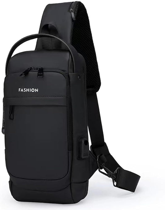 Sling Bag for Men Anti-theft USB Crossbody Shoulder Backpack Purse Waterproof PU Leather Chest Bag Travel Daily Use