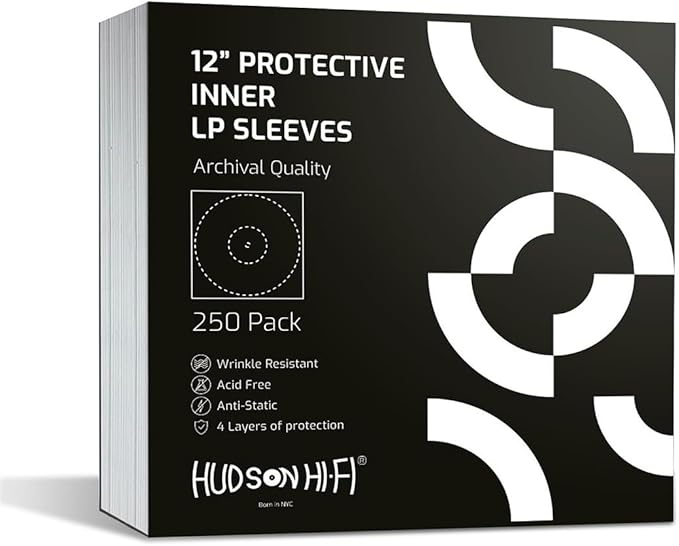 Hudson Hi-Fi Anti-Static Vinyl Record Sleeves - Durable Clear Disc Sleeves- Protect Your LP Albums from Scratches, Dust & Dirt - Acid-Free Rice Paper Disc Covers, 250x Inner Sleeves