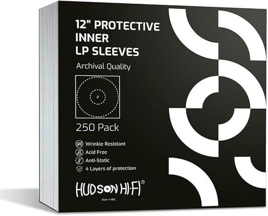 Hudson Hi-Fi Anti-Static Vinyl Record Sleeves - Durable Clear Disc Sleeves- Protect Your LP Albums from Scratches, Dust & Dirt - Acid-Free Rice Paper Disc Covers, 250x Inner Sleeves