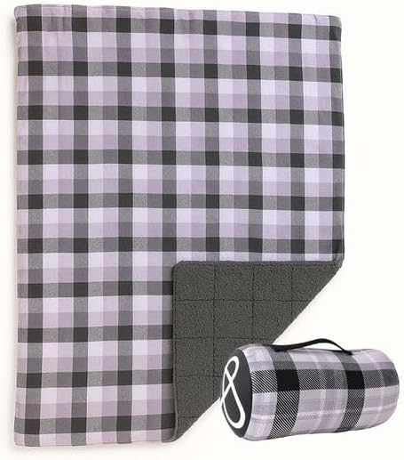 ROAM Weatherproof Sherpa Fleece Blanket - Durable Recycled Ripstop Exterior, Eco Insulation, Compact Travel Design, Machine Washable, All-Season Outdoor & Indoor Blanket, 75" x 52" (Stonebrook Plaid)