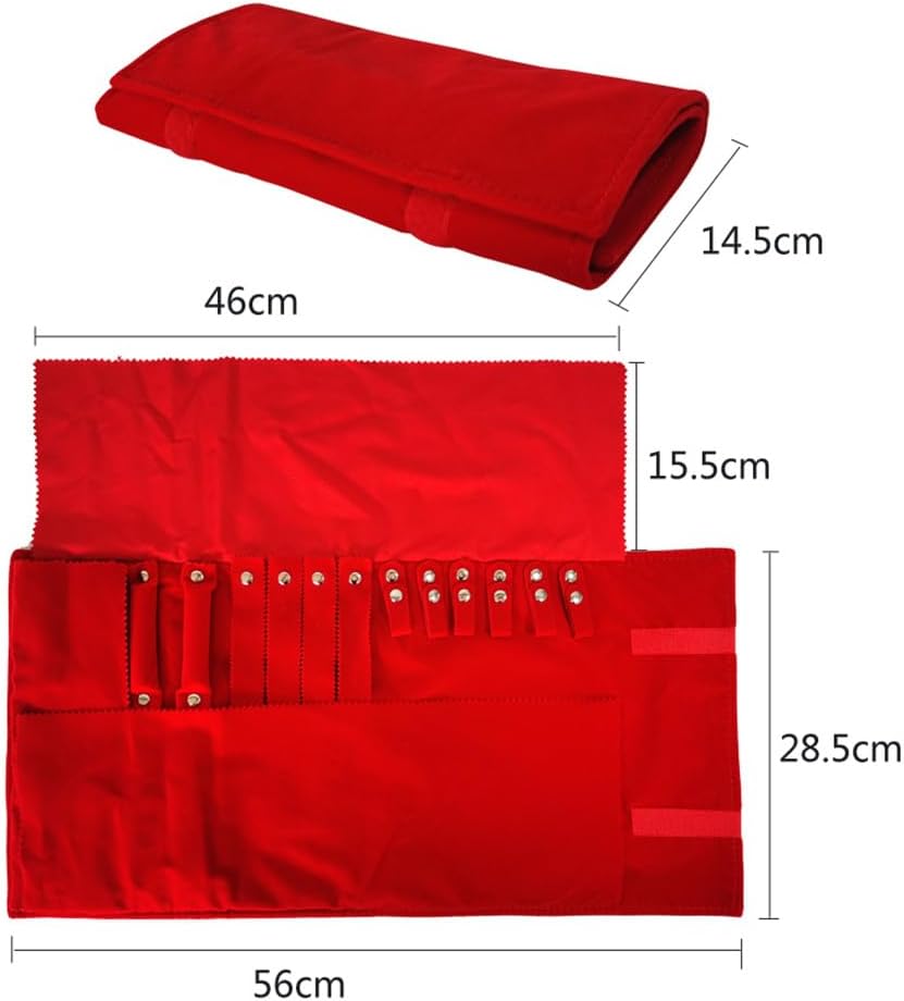 Velvet Travel Jewelry Case Roll Bag Organizer for Necklace Bracelet Earrings Ring (Black) (Red)