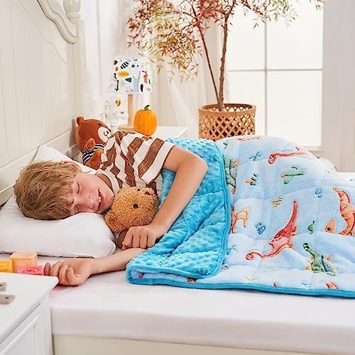 yescool Weighted Blanket 3 Pounds Weighted Lap Blanket, Glow in The Dark Dinosaur Heavy Blankets, Warm Minky Weighted Throw Blanket Gifts for 20-40lbs, 36"x48"