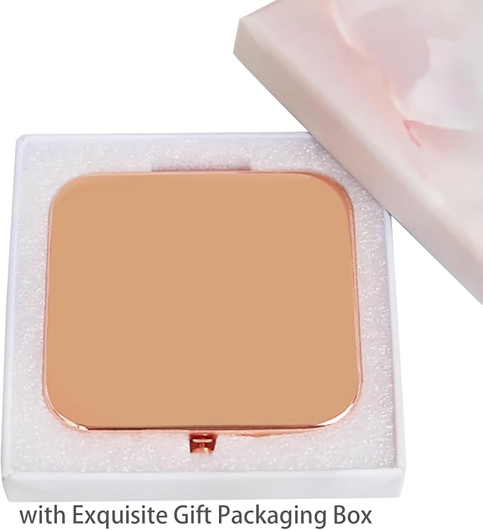 Small Compact Mirror, Rosegold Square 2.8”×2.8” Metal Frame Smooth Style Double Sided Mini Magnifying 1X/2X Mirror for Purse Can be Used as Gifts for Woman (RG01)