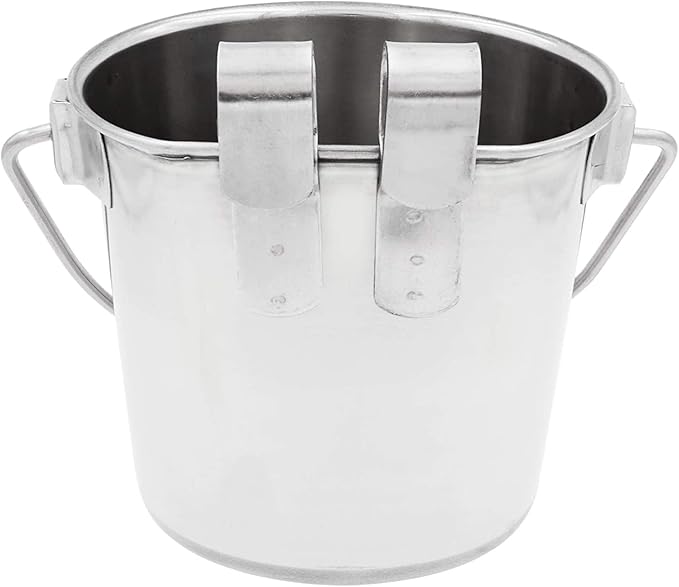Fuzzy Puppy Flat Sided Pail with Dual Hooks, Snugly Fit On Dog, Cat and Critter Crates & Cages, Heavy Duty Stainless Steel | 2 Quart (PN: FSP-2)