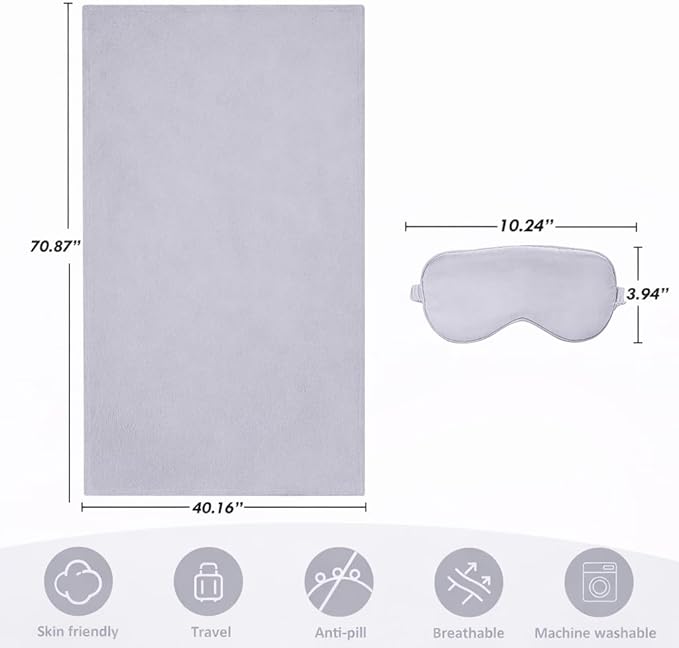 Travel Blanket, Airplane Blanket, Ultra-Soft, Warm & Lightweight, 65x40 in, Outdoor Blanket Essentials for Women, Men & Kids, Included Eye Mask, Luggage Sleeve & Backpack Clip Navy Blue