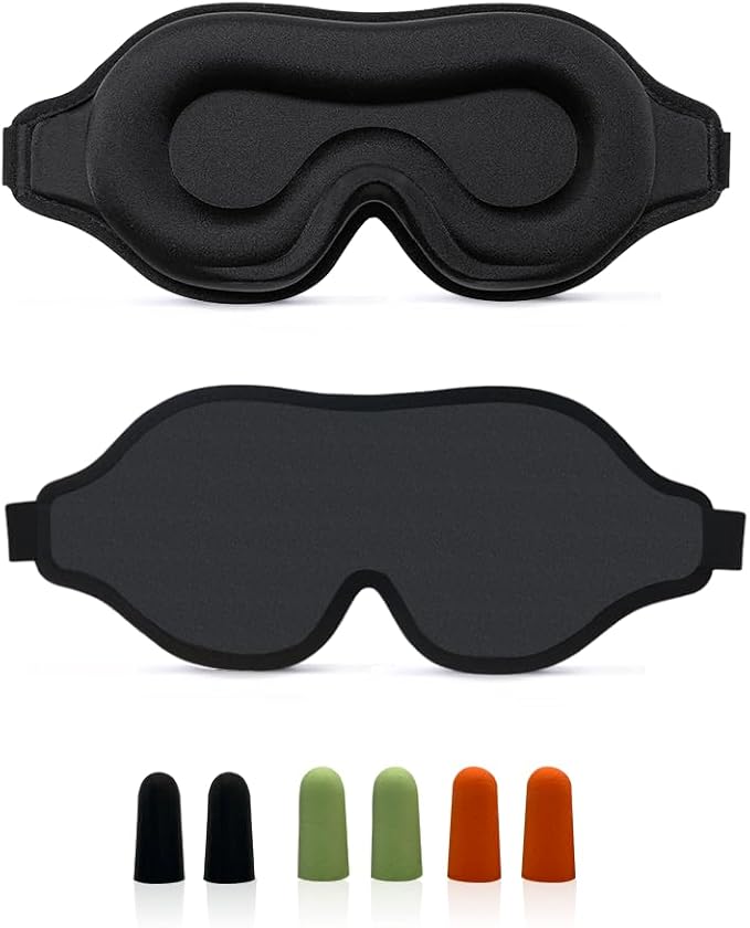 3D Cooling Sleep Mask, 100% Blackout Eye Mask for Side & Light Sleepers, Zero-Pressure Adjustable Blindfold for Travel, Naps & Shift Work (Black)