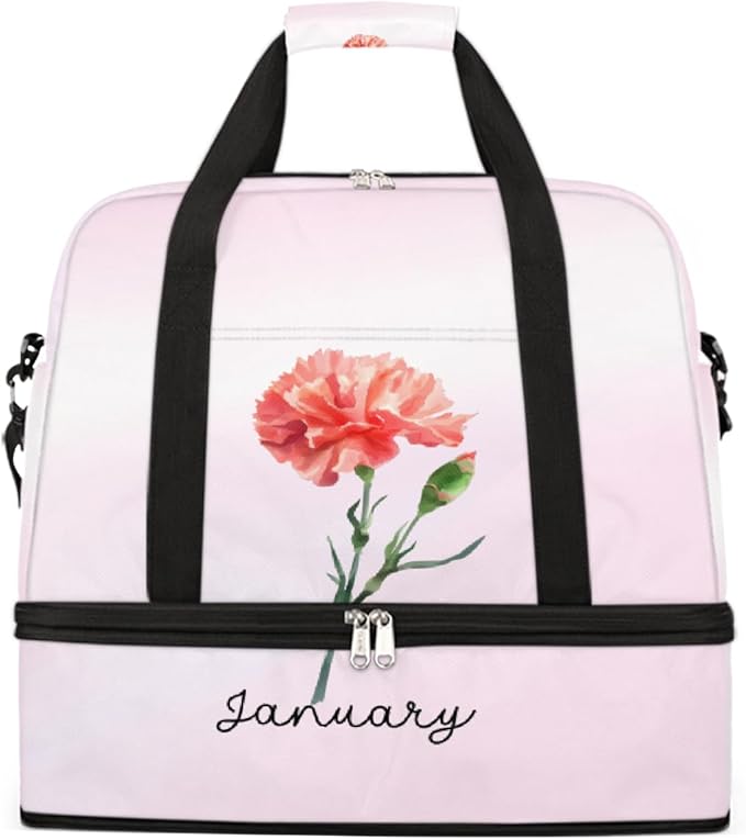 Pink Flowers Text Large Weekender Bag with Shoe Compartment Travel Duffel Bags for Women Carry On Hospital Overnight Bag Foldable Personal Item Travel Bags Tote Gym Sports Airplanes