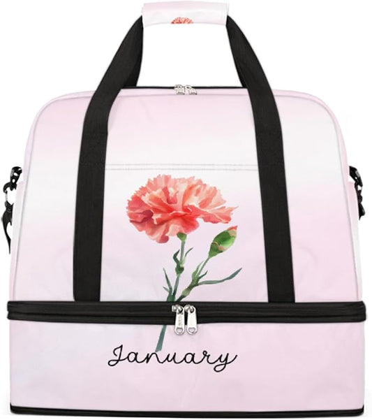 Pink Flowers Text Large Weekender Bag with Shoe Compartment Travel Duffel Bags for Women Carry On Hospital Overnight Bag Foldable Personal Item Travel Bags Tote Gym Sports Airplanes