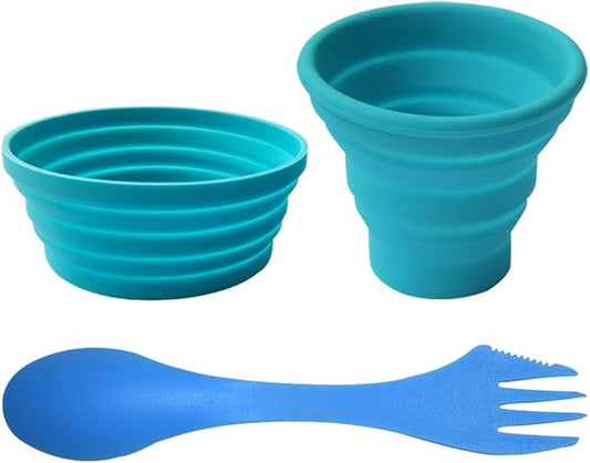 Ecoart Silicone Collapsible Bowl Cup Set with Spork for Outdoor Camping Hiking Travel - Set of 3