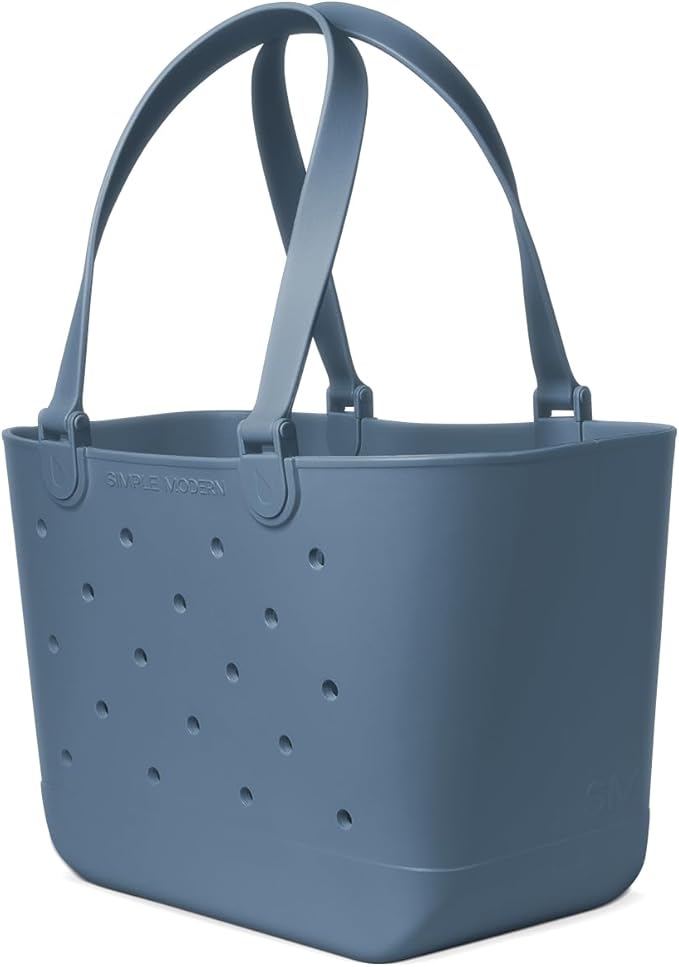 Simple Modern Large Beach Bag | Waterproof Getaway Rubber Tote with Zipper Pocket for Travel, Pool, Boat, Groceries, Sports | Blue Dune
