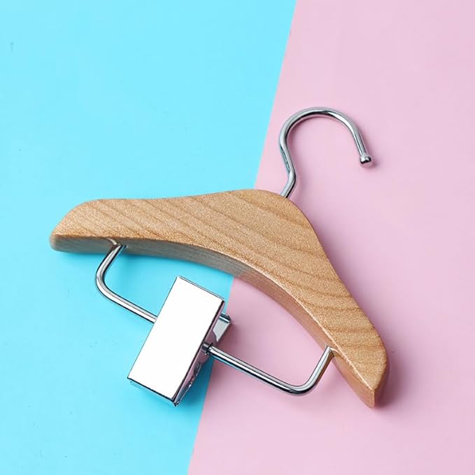 Ximimark 3PCS Solid Wood Mini Hanger for Pet Clothes Dog Clothing Hanger with Clip and Hook for Pet Accessories