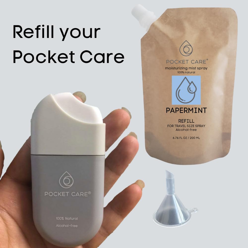 POCKET CARE | 2 Pack Peppermint Hand Cleanser Moisturizing Spray 1 Fl OZ- for Hands | Organic | Travel Size - Travel Accessories | 100% natural