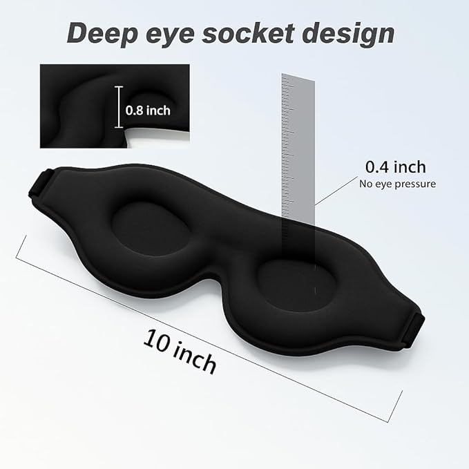 3D Comfortable Sleep Mask, Black, Ultra Soft Light Blocking Eye Cover for Men and Women, Eyelash Friendly Design