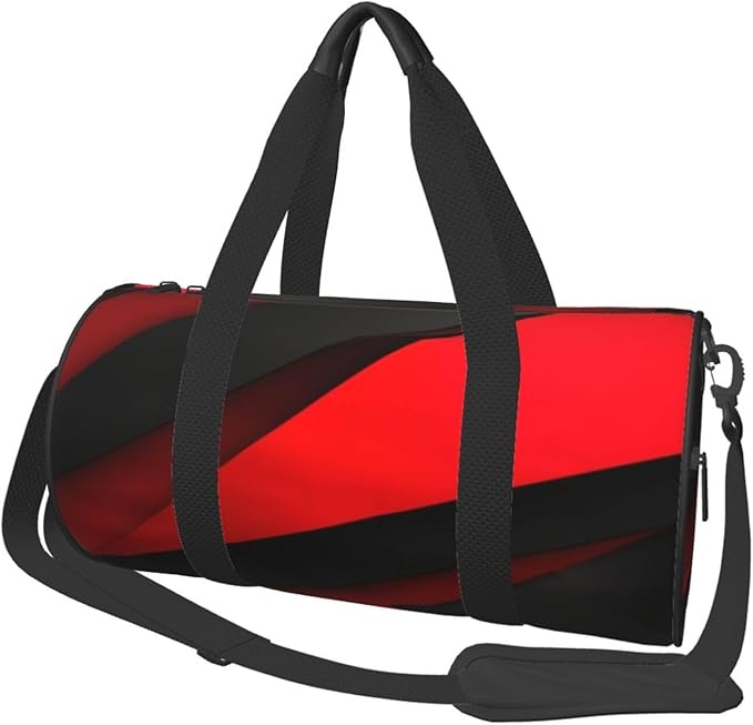 Red Black Sports Gym Bag for Women Men Travel Duffel Bag Tote Weekender Bag Canvas Carry on Overnight Bag for Travel Swimming Fitness Workout Sports Duffle Bag
