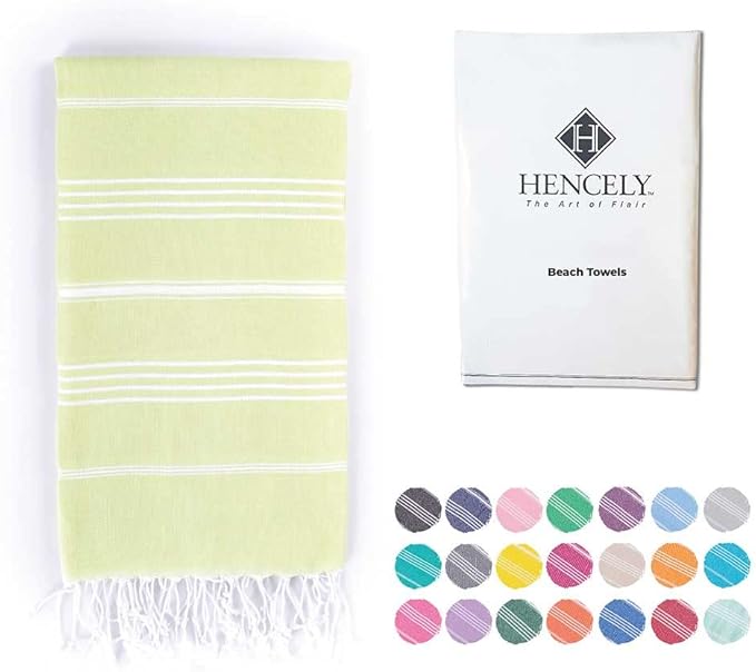 Hencely Turkish Beach Towel 37x68 Oversized, Sand-Free, Quick-Dry, Lightweight - Travel Essential for Pool & Bath - Striped 100% Cotton Bathroom Towels Accessories Gift (Pistachio)