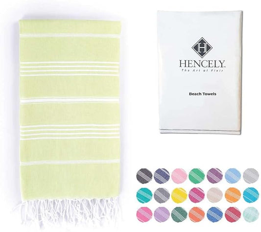 Hencely Turkish Beach Towel 37x68 Oversized, Sand-Free, Quick-Dry, Lightweight - Travel Essential for Pool & Bath - Striped 100% Cotton Bathroom Towels Accessories Gift (Pistachio)