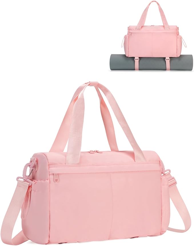 Small Gym Bag, Mini Gym Bag for Women with Yoga Mat Holder and Wet Compartment, Cute Small Yoga Mat Bag with Water Bottle Pocket for Workout Dance, Pink
