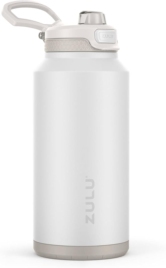 ZULU Powerfill Pro 64oz Half Gallon Stainless Steel Water Bottle with Quick Fill Lid, Triple Walled Vacuum Insulated Metal, Leak Proof Locking Lid, Sip and Chug, Reusable BPA Free, White Monochrome