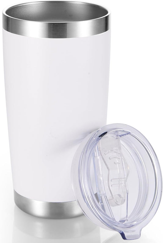20 oz Tumbler Stainless Steel Tumblers with Lid Double Wall Vacuum Insulated Coffee Mug 20oz Powder Coated Cup for Hot and Cold Drinks, White, 1 pack