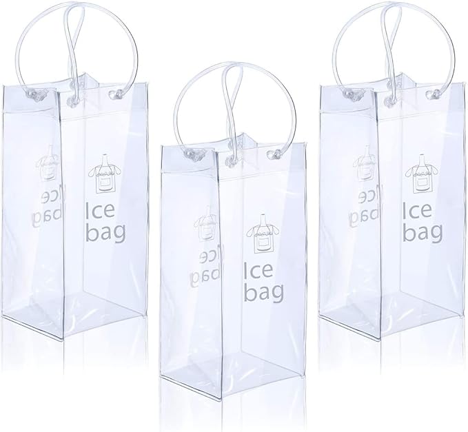 Ice Wine Bag Portable Collapsible Clear Wine Pouch Cooler with Handle for Party,Outdoor,Champagne,Cold Beer,White Wine,Chilled Beverages,Iced Drinks 3 Pack (3)