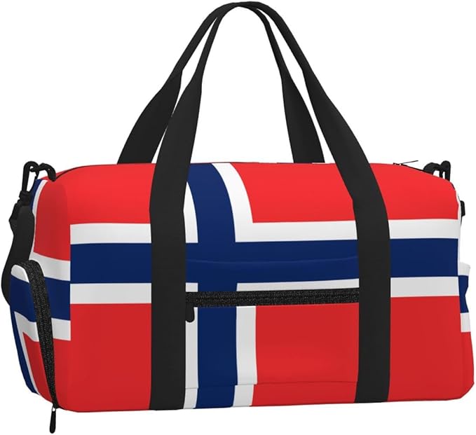 Norwegian flag Print Gym Bag with Shoe Compartment for Women Men, 17.7in Sports Duffle Weekender Tote, Overnight Travel Duffel Bag Carry On