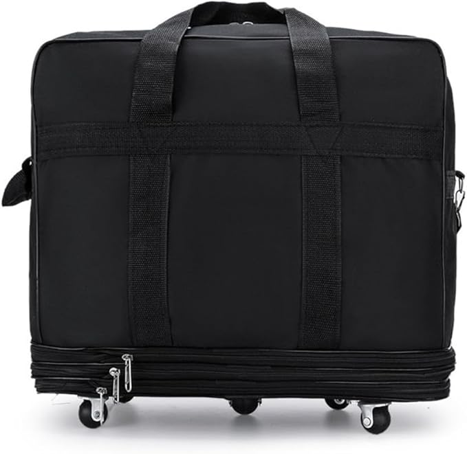 M Size Expandable Travel Oxford Duffel Bag with Wheels Waterproof Lightweight Traveling Foldable Suitcase (Black)