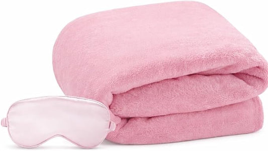 Travel Blanket, Airplane Blanket, Ultra-Soft, Warm & Lightweight, 65x40 in, Outdoor Blanket Essentials for Women, Men & Kids, Included Eye Mask, Luggage Sleeve & Backpack Clip Pink