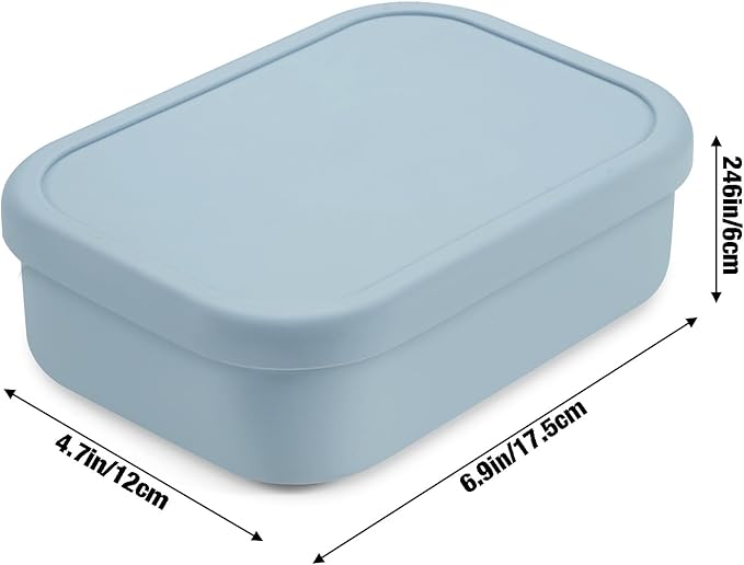 PandaEar 2 Pack Silicone Bento Lunch Box for Toddlers Kids, 3-Compartment Lunch Containers, Leak-Proof & BPA-Free, Microwave & Dishwasher Safe (Blue & Beige)