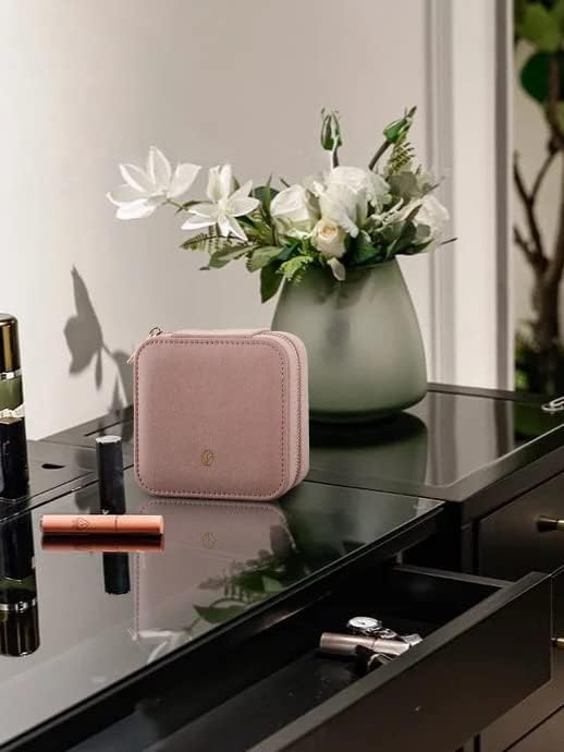S.Leaf Travel Jewelry Organizer Travel Jewelry Boxes for Women Small Jewelry Travel Case Box Portable Travel Jewelry Case Travel Case Mini Jewelry (05_Suede_Touch_Dust_Pink)