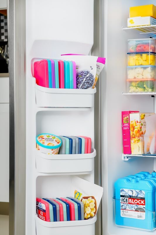 Cool Coolers by Fit & Fresh Slim Ice Packs - Quick Freeze Space Saving Reusable Cooling Solution in Lunch Boxes & Coolers, Multi Colored Design for Daily Use (Pack of 48)