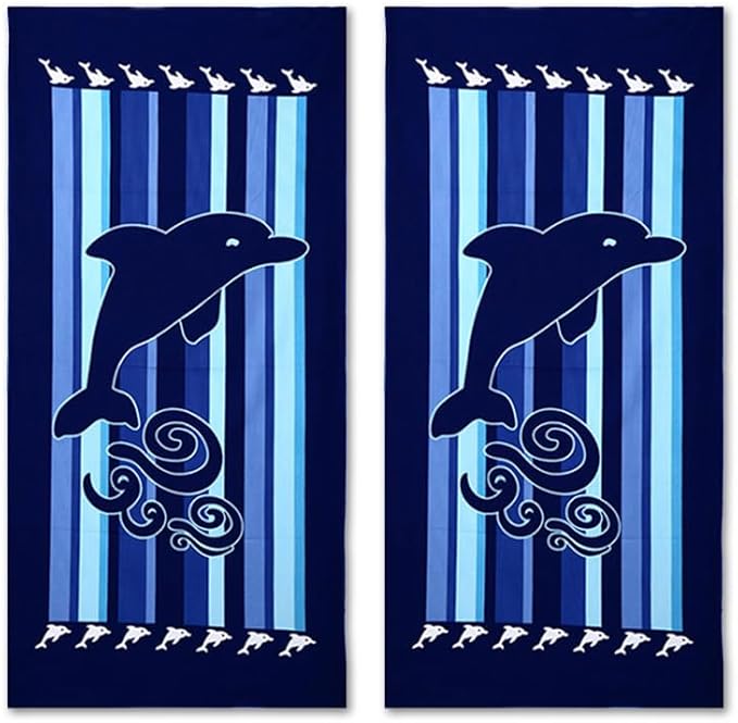 Beach Towel,30"x60" Microfiber Beach Towels for Travel, Absorbent Quick Dry Towel for Swimmers Pool Sand Proof Beach Towels for Women Men Girls Kids, Beach Accessories (Dolphin-2pc, 2pcs)