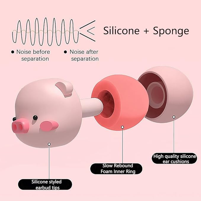 Ankeli 4 Pairs of Noise Cancelling Silicone Earplugs, Reusable, Cute Cartoon Soft and Comfortable, Suitable for Sleeping, Noise Sensitive, Travel, Work, Snoring