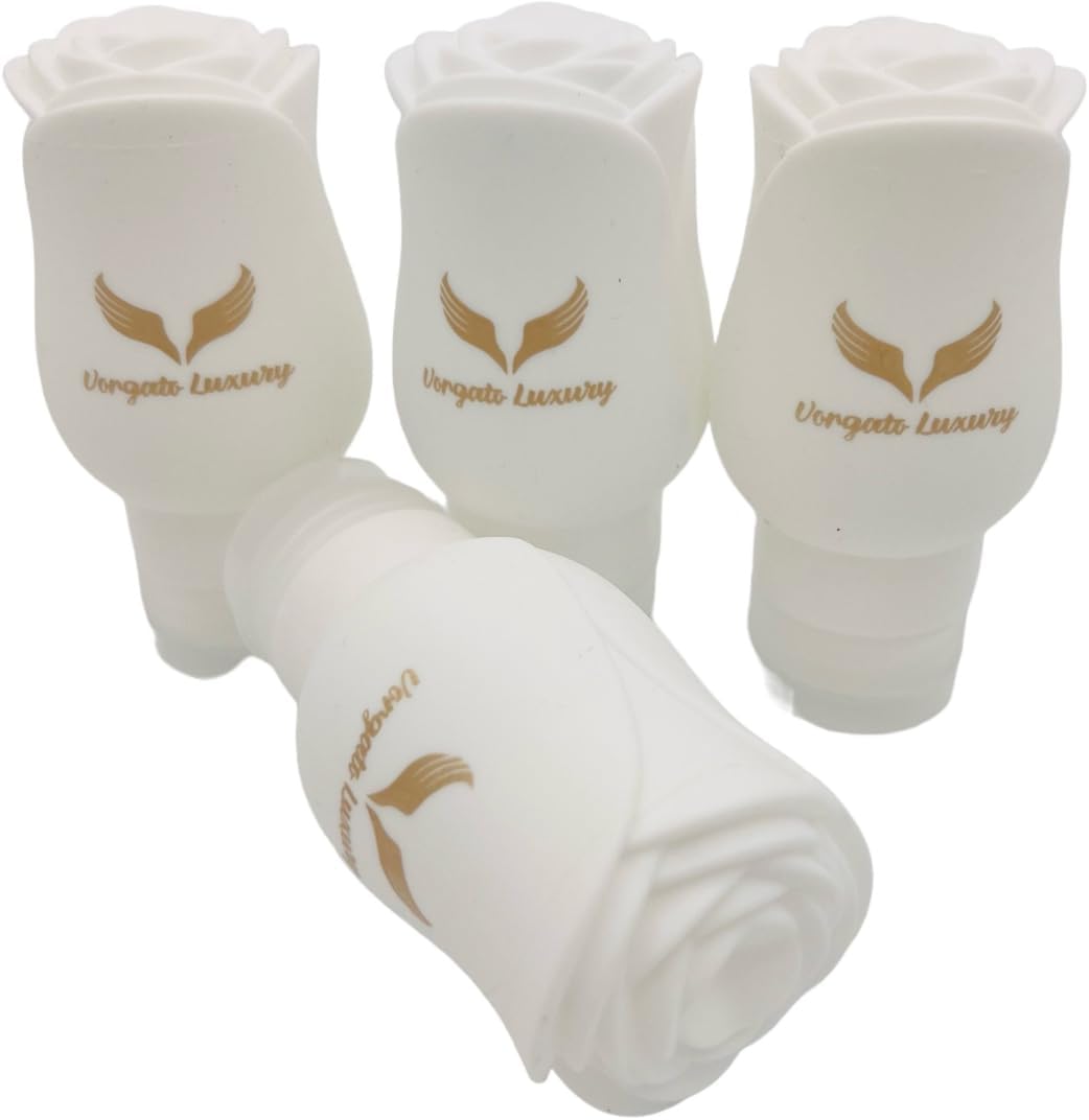Vorgato Luxury- Silicone Travel Bottles for Toiletries - 3oz Silicone - TSA Approved - Refillable Travel Bottles 4pcs (White)