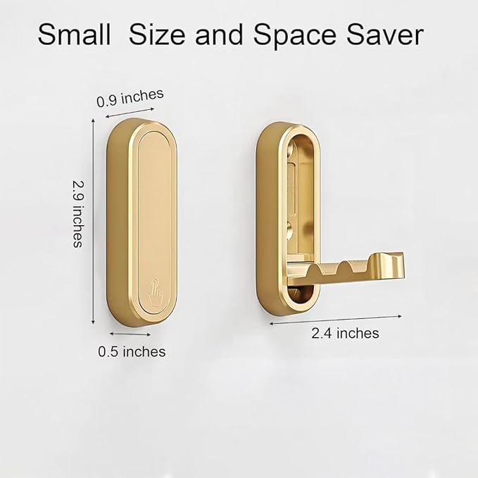 2PC Foldable Wall Hooks - Gold Coat Hooks for Closet, Door & Bathroom | Heavy Duty Folding Hangers for Hanging Coats, Belts, Backpacks, Towels | Space-Saving Wall Hook Set (Gold, 2Pack)