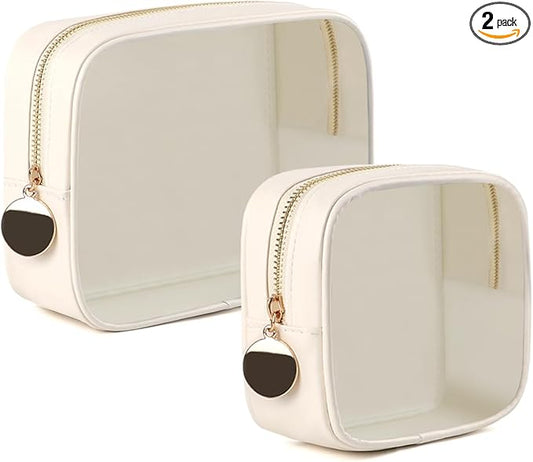 2PCS Clear Makeup Bag Set, Waterproof TPU Purse Organizer Pouches, TSA Approved Toiletry Bag, Diaper Bag Organizer Pouch, Travel Organizer Bags for Women and Kids