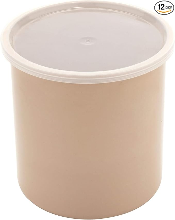 G.E.T. CR-0270-T Round Food Storage Crock w/ Lid, 2.7 Quart, Tan (Set of 12)